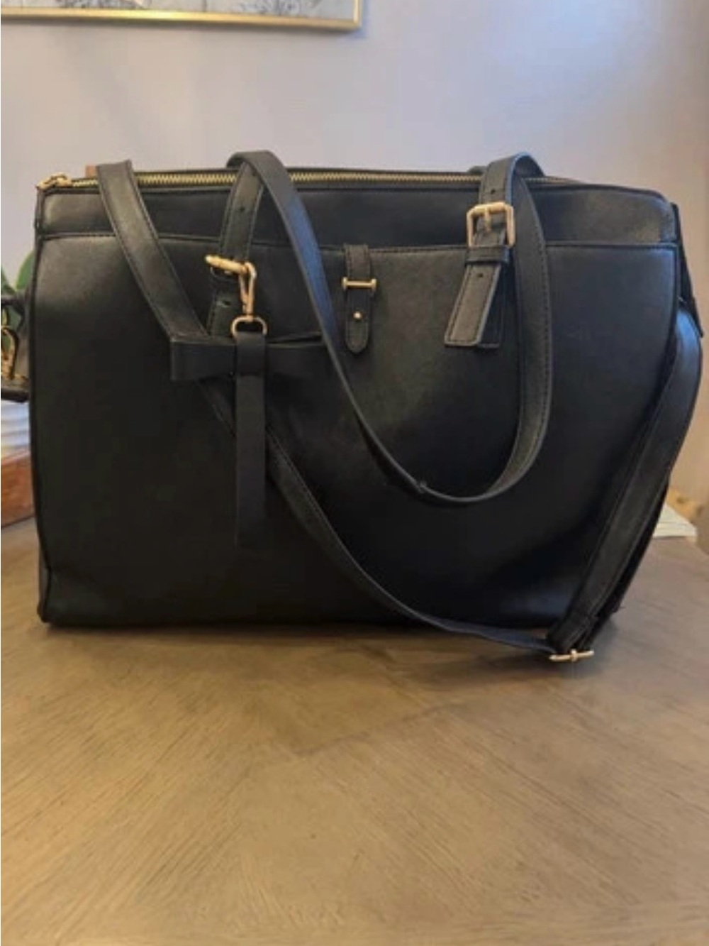 Amazon Black Satchel with Gold-Tone Accents